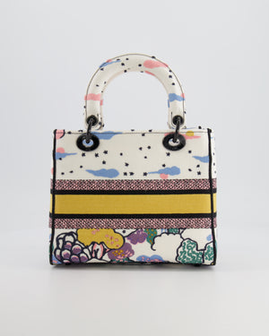*LIMITED EDITION* Christian Dior Ciel de Rêve White and Multicolour Embroidered Lady D-Lite Bag in Canvas with Black Hardware