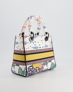 *LIMITED EDITION* Christian Dior Ciel de Rêve White and Multicolour Embroidered Lady D-Lite Bag in Canvas with Black Hardware