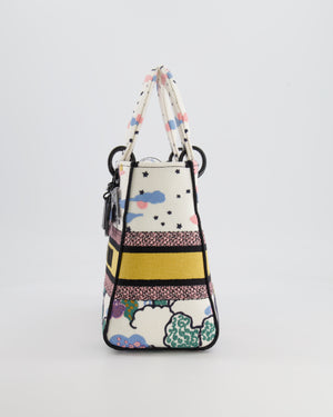 *LIMITED EDITION* Christian Dior Ciel de Rêve White and Multicolour Embroidered Lady D-Lite Bag in Canvas with Black Hardware