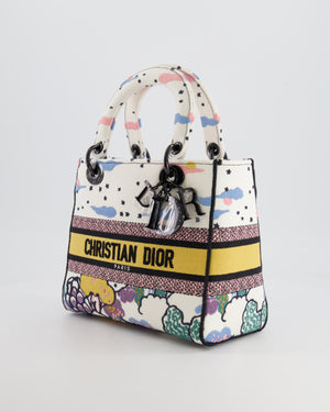 *LIMITED EDITION* Christian Dior Ciel de Rêve White and Multicolour Embroidered Lady D-Lite Bag in Canvas with Black Hardware