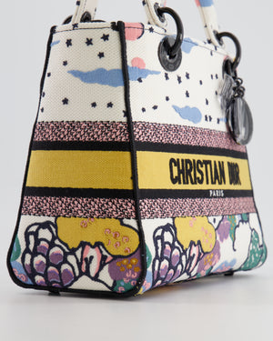 *LIMITED EDITION* Christian Dior Ciel de Rêve White and Multicolour Embroidered Lady D-Lite Bag in Canvas with Black Hardware