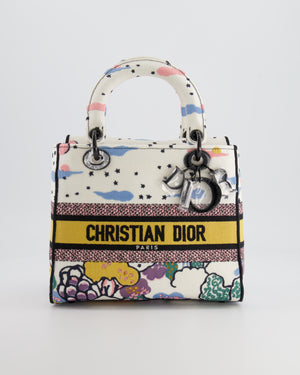 *LIMITED EDITION* Christian Dior Ciel de Rêve White and Multicolour Embroidered Lady D-Lite Bag in Canvas with Black Hardware