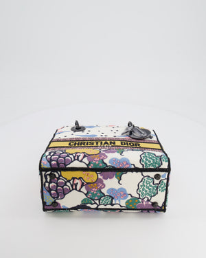 *LIMITED EDITION* Christian Dior Ciel de Rêve White and Multicolour Embroidered Lady D-Lite Bag in Canvas with Black Hardware