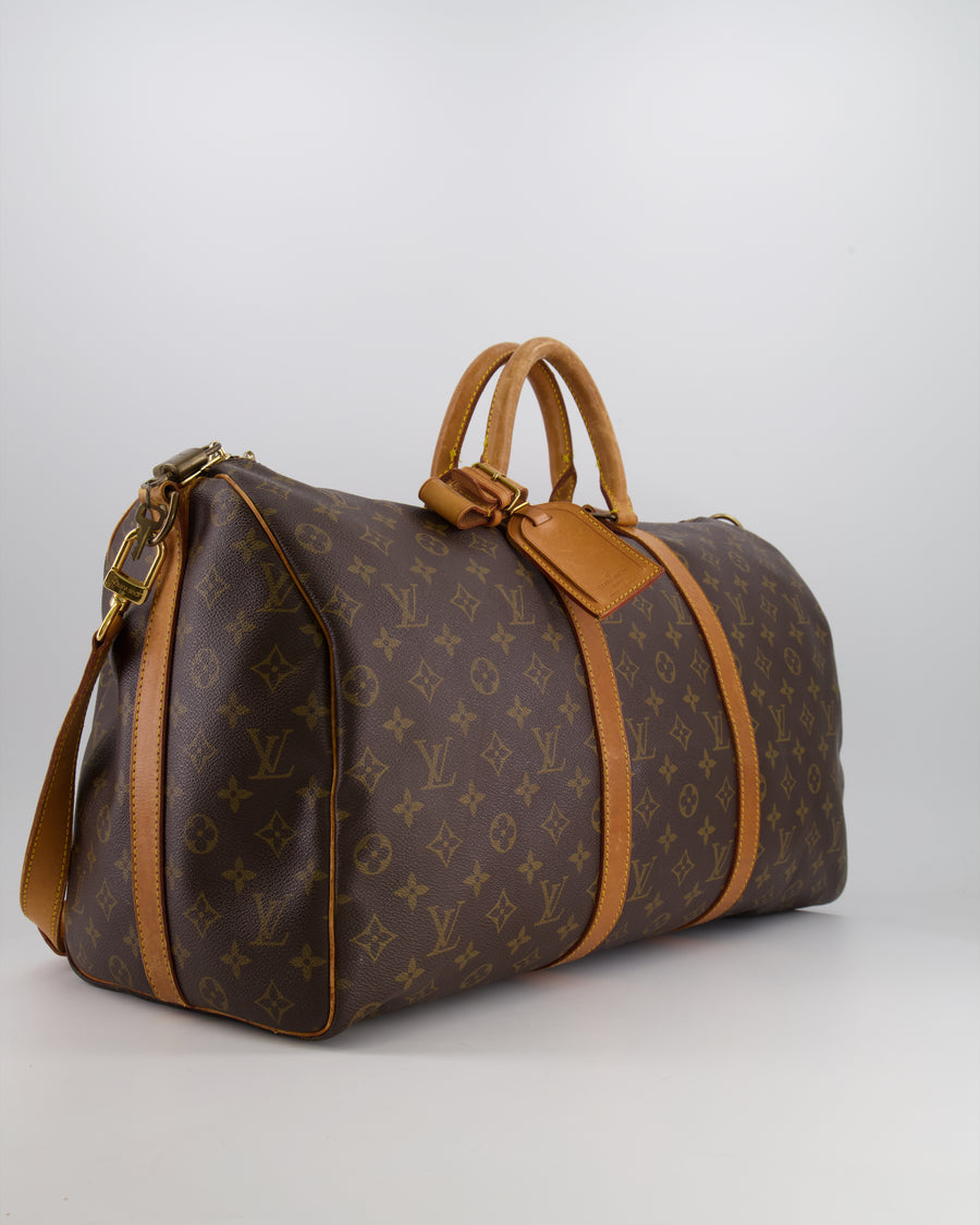 Louis Vuitton Vintage Brown Monogram Canvas Keepall 50 Travel Bag with Gold Hardware and Removable Strap RRP £2,000