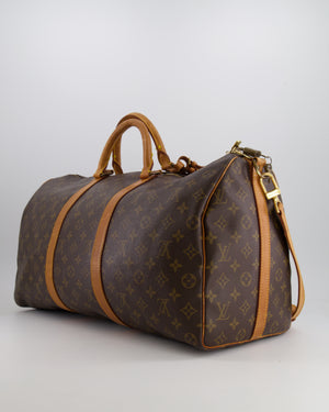 Louis Vuitton Vintage Brown Monogram Canvas Keepall 50 Travel Bag with Gold Hardware and Removable Strap RRP £2,000