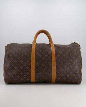 Louis Vuitton Vintage Brown Monogram Canvas Keepall 50 Travel Bag with Gold Hardware and Removable Strap RRP £2,000