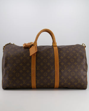 Louis Vuitton Vintage Brown Monogram Canvas Keepall 50 Travel Bag with Gold Hardware and Removable Strap RRP £2,000