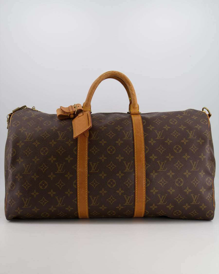 Louis Vuitton Vintage Brown Monogram Canvas Keepall 50 Travel Bag with Gold Hardware and Removable Strap RRP £2,000