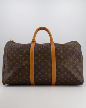 Louis Vuitton Vintage Brown Monogram Canvas Keepall 50 Travel Bag with Gold Hardware RRP £2,000