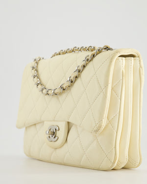 Chanel Ivory Accordion Single Flap Bag Lambskin Leather with Silver Hardware