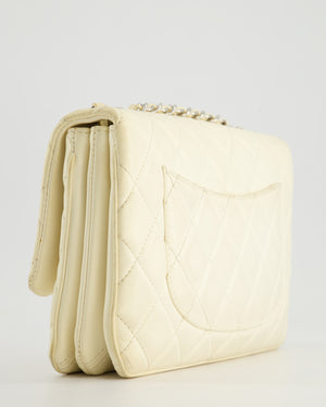 Chanel Ivory Accordion Single Flap Bag Lambskin Leather with Silver Hardware