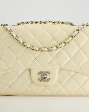 Chanel Ivory Accordion Single Flap Bag Lambskin Leather with Silver Hardware