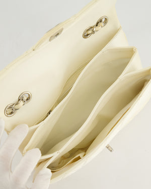 Chanel Ivory Accordion Single Flap Bag Lambskin Leather with Silver Hardware