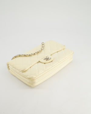 Chanel Ivory Accordion Single Flap Bag Lambskin Leather with Silver Hardware