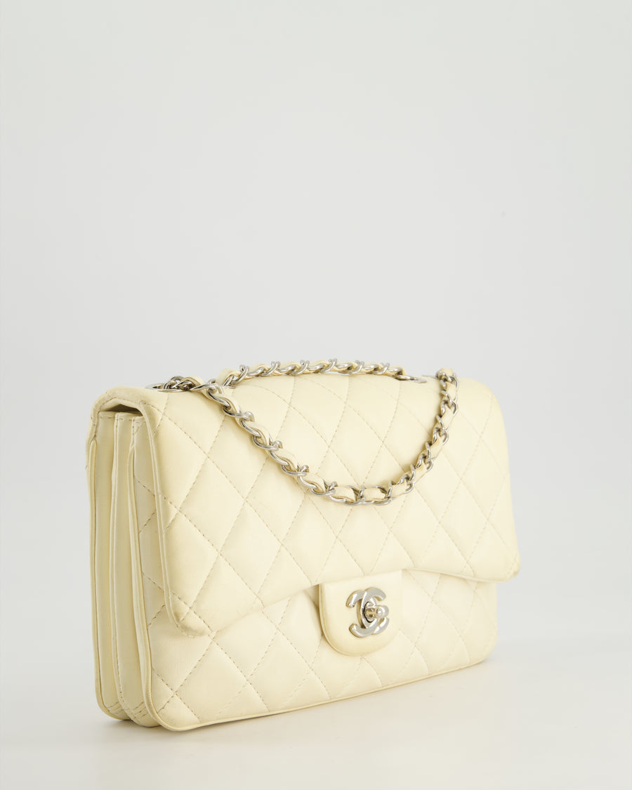 Chanel Ivory Accordion Single Flap Bag Lambskin Leather with Silver Hardware