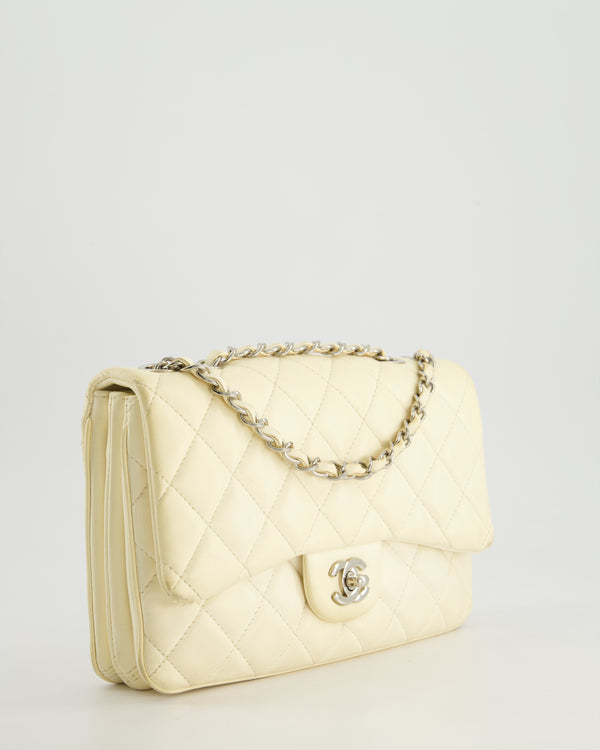Chanel Ivory Accordion Single Flap Bag Lambskin Leather with Silver Hardware