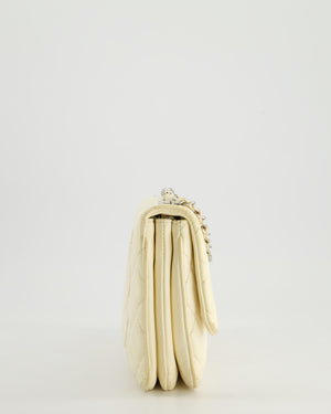 Chanel Ivory Accordion Single Flap Bag Lambskin Leather with Silver Hardware