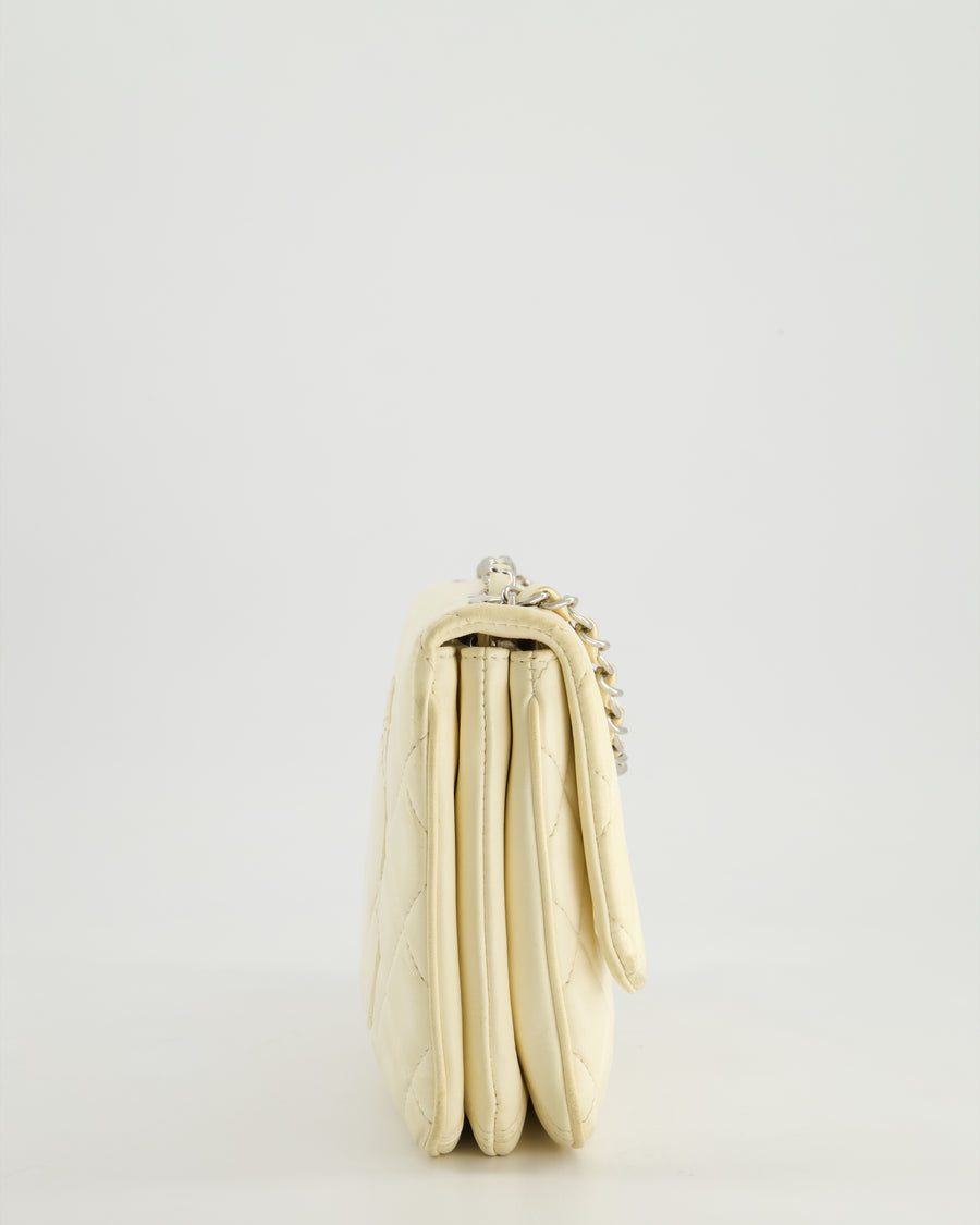 Chanel Ivory Accordion Single Flap Bag Lambskin Leather with Silver Hardware