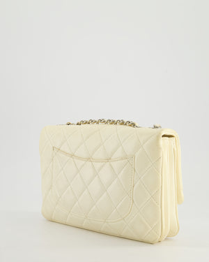 Chanel Ivory Accordion Single Flap Bag Lambskin Leather with Silver Hardware