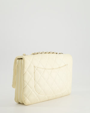 Chanel Ivory Accordion Single Flap Bag Lambskin Leather with Silver Hardware