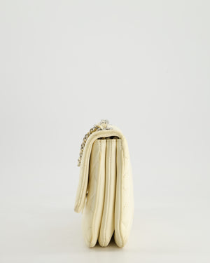 Chanel Ivory Accordion Single Flap Bag Lambskin Leather with Silver Hardware