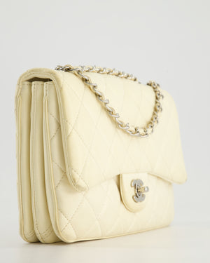 Chanel Ivory Accordion Single Flap Bag Lambskin Leather with Silver Hardware