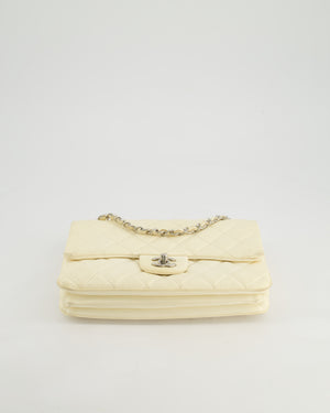 Chanel Ivory Accordion Single Flap Bag Lambskin Leather with Silver Hardware