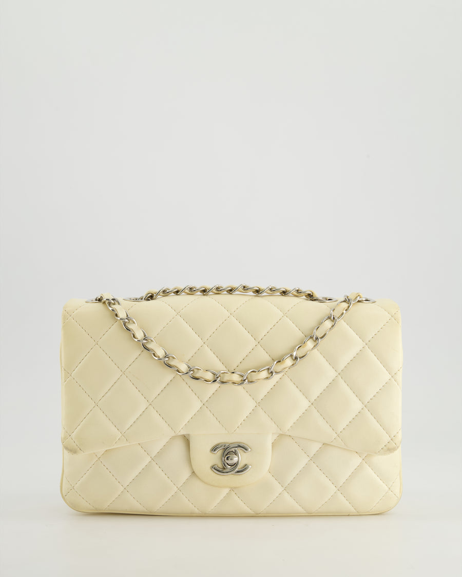 Chanel Ivory Accordion Single Flap Bag Lambskin Leather with Silver Hardware
