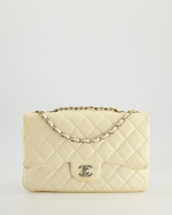 Chanel Ivory Accordion Single Flap Bag Lambskin Leather with Silver Hardware