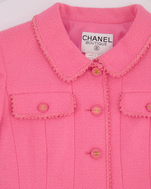 Chanel SS/97 Vintage Candy Pink Tweed Jacket with Collar Detail and Gold CC Buttons FR 40 (UK 12)