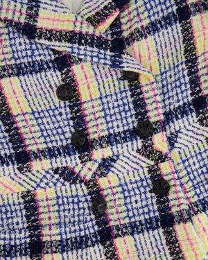Chanel Blue and Multicolour Tweed Jacket With Black Logo Buttons and Satin Bow Details Size FR 38 (UK 10)