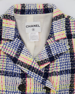 Chanel Blue and Multicolour Tweed Jacket With Black Logo Buttons and Satin Bow Details Size FR 38 (UK 10)