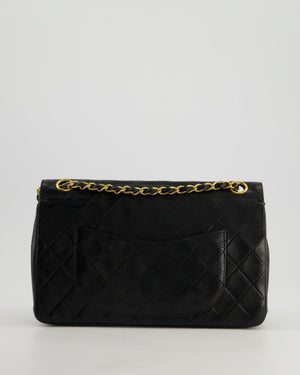 Chanel Vintage Black Classic Medium Stitched Edge Double Flap Bag in Lambskin Leather with 24K Gold Hardware