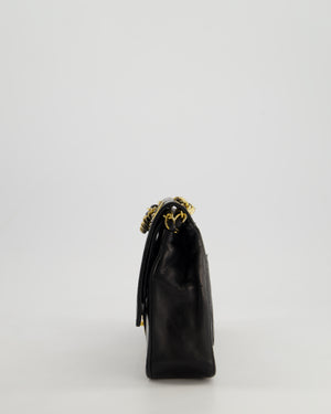 Chanel Vintage Black Classic Medium Stitched Edge Double Flap Bag in Lambskin Leather with 24K Gold Hardware