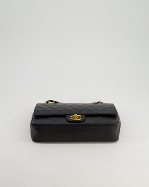 Chanel Vintage Black Classic Medium Stitched Edge Double Flap Bag in Lambskin Leather with 24K Gold Hardware