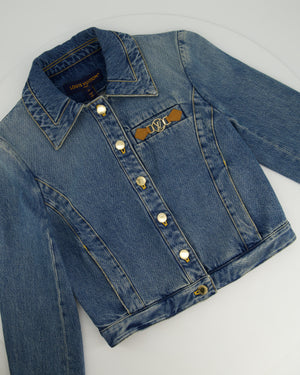 Louis Vuitton Blue Cropped Denim Jacket with Gold Logo Detail and Gold Buttons RRP £2,110 Size FR 34 (UK 6)