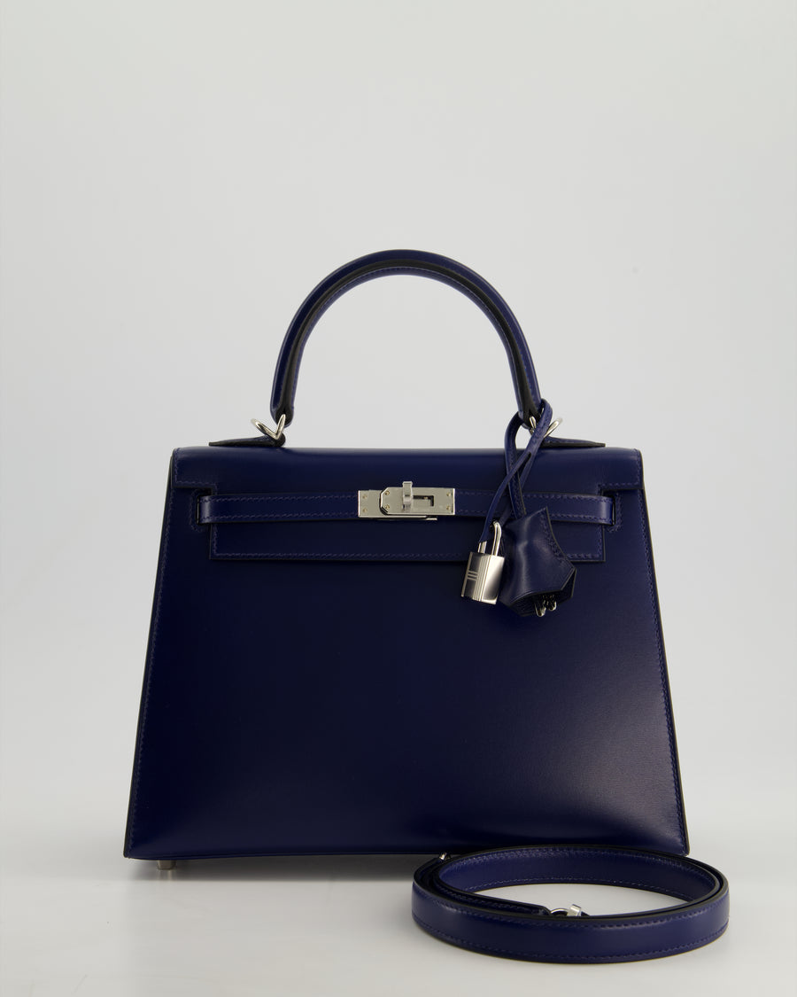 *RARE* Hermès Kelly Sellier 25cm Bag in Bleu Saphir Box Leather with Palladium Hardware