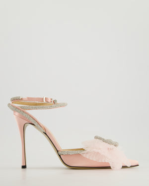 Mach & Mach Light Pink Double Crystal & Tulle Bow Satin Heels Size EU 40.5