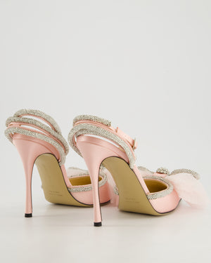 Mach & Mach Light Pink Double Crystal & Tulle Bow Satin Heels Size EU 40.5