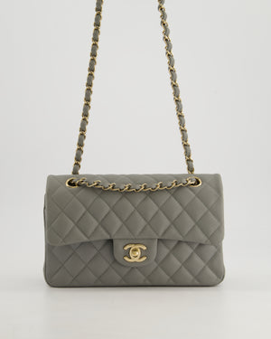 *HOT & RARE* Chanel Stone Grey Small Classic Double Flap Bag in Caviar Leather with Champagne Gold Hardware