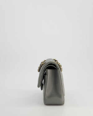 *HOT & RARE* Chanel Stone Grey Small Classic Double Flap Bag in Caviar Leather with Champagne Gold Hardware