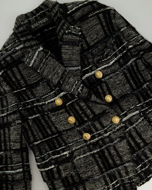 Balmain Black and Grey Checked Tweed Blazer with Gold Buttons Size FR 40 (UK 12)