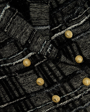 Balmain Black and Grey Checked Tweed Blazer with Gold Buttons Size FR 40 (UK 12)