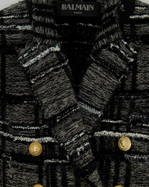 Balmain Black and Grey Checked Tweed Blazer with Gold Buttons Size FR 40 (UK 12)