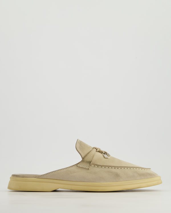 *FIRE PRICE* Loro Piana Beige Suede Open Back Charms Walk Loafers Size EU 40.5