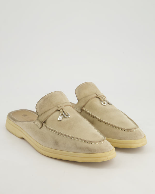 *FIRE PRICE* Loro Piana Beige Suede Open Back Charms Walk Loafers Size EU 40.5