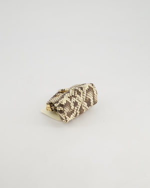 Fendi First Cream and Brown Nano Bag in Python Leather with Gold Clip and Fine Gold Chain Strap RRP 940£