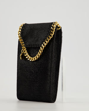 Stella McCartney Black Vegan Leather Falabella Cross-Body Phone Pouch with Gold Chain Detail