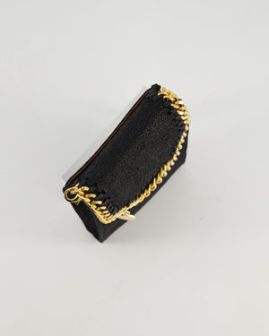 Stella McCartney Black Vegan Leather Falabella Cross-Body Phone Pouch with Gold Chain Detail