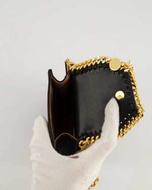 Stella McCartney Black Vegan Leather Falabella Cross-Body Phone Pouch with Gold Chain Detail